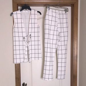 Missguided Pant Set, Size 6, Black and White, Checkered Print, Like New